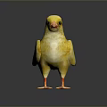 Cute Yellow Chick Standing on Reflective Surface with Orange Beak and Feet