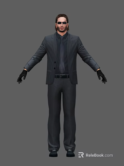 Man In Black Suit With Black Tie And Black Gloves Formal Attire 3d model 