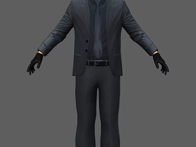 Man In Black Suit With Black Tie And Black Gloves Formal Attire 3d model