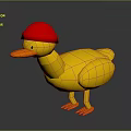 Yellow Duck Toy With Red Hat Orange Beak And Orange Feet On Gray Background
