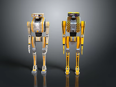 Game Movie Character Two Yellow Silver Robots With Mechanical Humanoid Stance And Detailed Structure 3d model