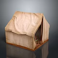 Canvas Play Tent Structure With Wooden Frame And Interior Items