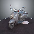 Gray Vintage Scooter Displayed On Circular Black Carpet Platform With Classic Details