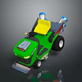 Green Toy Tractor With Yellow Seat Blue Exhaust Pipes And Silver Front Blade