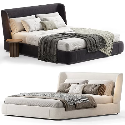 Modern Double Bed Design With Multiple Pillows Cozy Blankets And Bedside Table 3d model