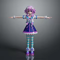 Anime Style Female Character With Purple Hair Blue And White Striped Socks And Arms Outstretched