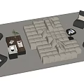 Beige Modular Multi seat Sofa With Gray Accent Chairs Coffee Tables And Green Plant
