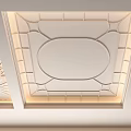 Elegant Ceiling Design With Octagonal And Oval Carved Patterns And LED Lighting