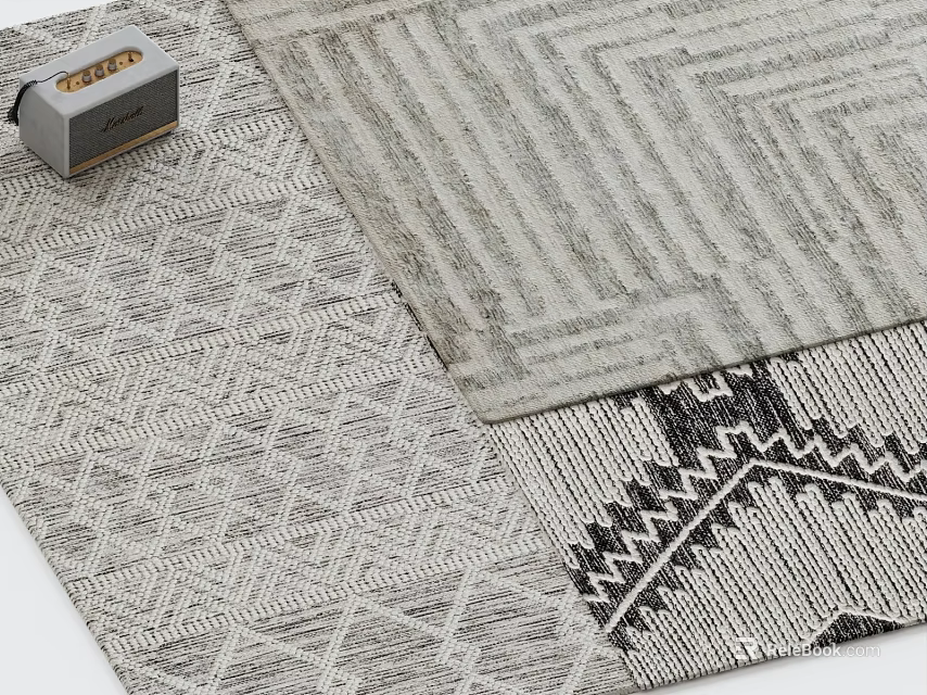 Stylish Square Rugs With Geometric Herringbone And Zigzag Patterns In Neutral Gray Tones 3d model 