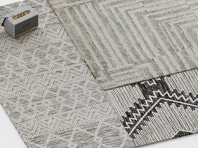 Stylish Square Rugs With Geometric Herringbone And Zigzag Patterns In Neutral Gray Tones 3d model