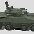 Green Military Tank With Multiple Wheels Top Mounted Weapons And Antennas