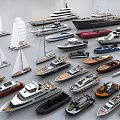 Various Luxury Yachts Featuring Sailing Motor Designs and Different Sizes Colors
