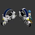 Futuristic Silver Motorcycle With Transparent Windshield And Blue Haired Woman Standing Beside