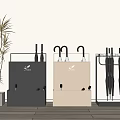 Modern Black And Gold Storage Cabinet Racks With Umbrella Holders And Indoor Plant