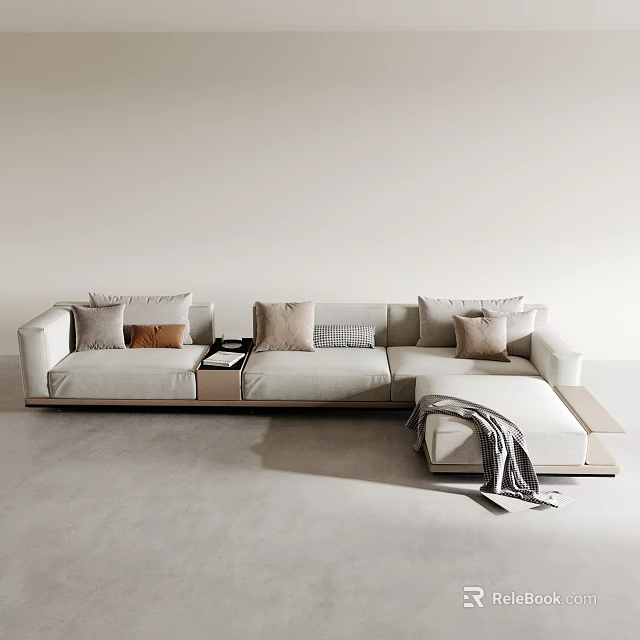 Modern Minimalist Casual Sofa Set In Living Room With Pillows Side Table And Throw Blanket 3d model 
