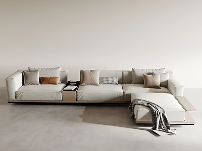 Modern Minimalist Casual Sofa Set In Living Room With Pillows Side Table And Throw Blanket 3d model