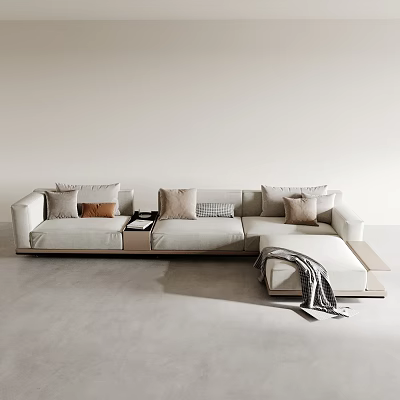 Modern Minimalist Casual Sofa Set In Living Room With Pillows Side Table And Throw Blanket 3d model