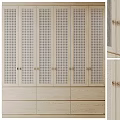Modern Minimalist Wooden Storage Cabinets Featuring Vertical Perforated Design Light Wood Tone And Metal Handles