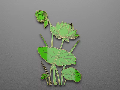 Decorative Green Lotus Flower Bud And Lily Leaves Wall Decor 3d model