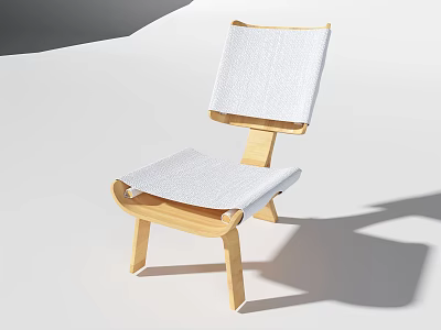 Ergonomic Wooden Leisure Chair With White Fabric Cushion And Minimalist Design Frame 3d model