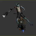 Game Movie Character Blue Sci Fi Figure Riding Green Mechanical Vehicle With Blue Jet Flames