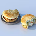 Delicious Hamburgers With Sesame Seed Buns One On Plate And One Bitten