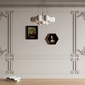 Elegant Sofa Backdrop Wall With Ornate Moldings Art And Pendant Light 3d model