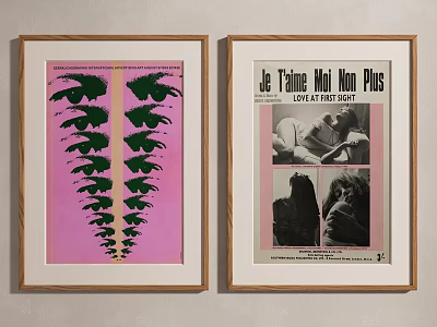 Framed Wall Art Posters With Pink Background Black Patterns And Vintage Text 3d model