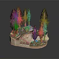 Miniature Garden Scene Featuring Tall Trees Small Pavilion Stream Stones And Plants