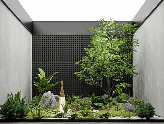 Modern courtyard sketch landscape sketch plant landscaping rockery stone indoor landscape plant pile ferns 3d model