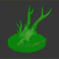 Detailed Deer Skull Antler Sculpture With Green Base And Artistic Design