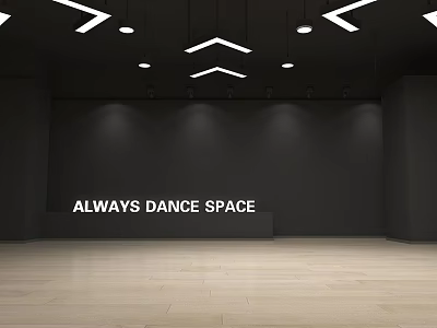 Always Dance Space Fitness Studio With Wooden Floor Black Walls And Ceiling Lights 3d model