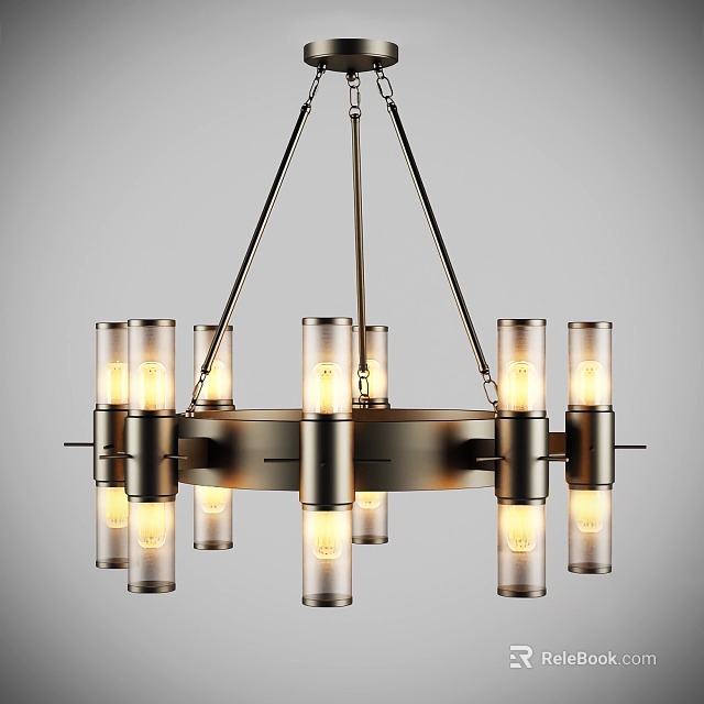 Stylish Modern Chandelier Design Featuring Illuminated Glass Tubes And Metal Frame 3d model 