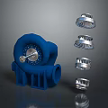 Turbocharger Exploded View With Blue Housing And Silver Turbine Blades