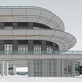 Modern Streamlined Sales Office Building With Curved Façade And Large Glass Windows