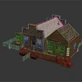 Rustic Log Cabin With Shingled Roof Windows Porch Fence And Barrels