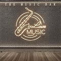 Decorative Light for Music Bar with Saxophone Design Love Music Lettering on Brick Wall