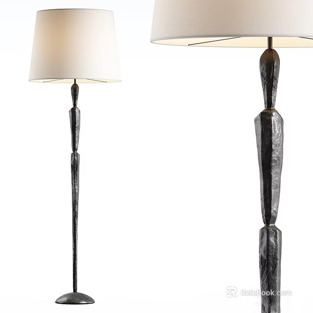 Modern Floor Lamp With White Shade And Sculptural Metal Stand Design 3d model 