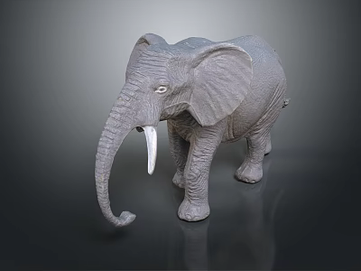 Gray Elephant Figurine With Long Trunk White Tusks Standing On Dark Background 3d model