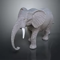 Gray Elephant Figurine With Long Trunk White Tusks Standing On Dark Background 3d model