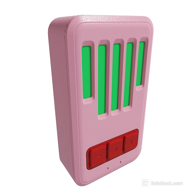 Pink Electronic Device With Green Indicator Bars And Red Control Buttons 3d model