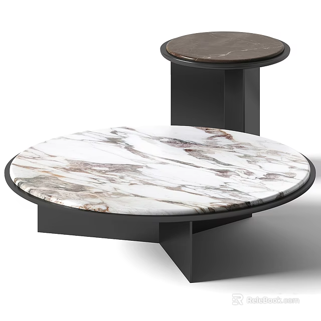Elegant Modern Minimalist Coffee Tables With White Marble Top And Black Base 3d model 