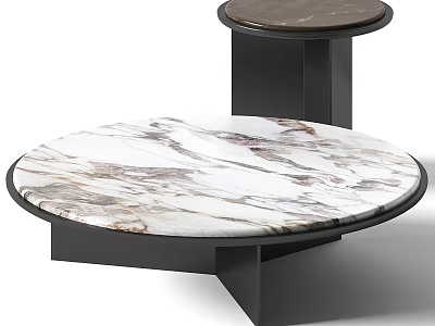 Elegant Modern Minimalist Coffee Tables With White Marble Top And Black Base 3d model