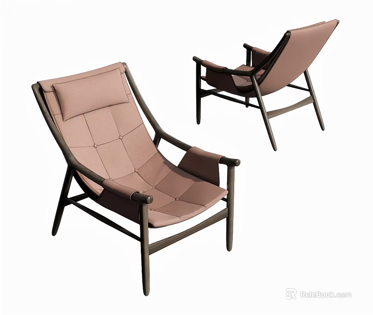 Modern Light Brown Leather Lounge Chair With Dark Frame And Comfortable Stitched Design 3d model 