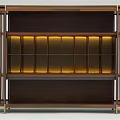 Walnut Wooden Wine Cabinet With Modern Grid Design And Multiple Open Storage Shelves