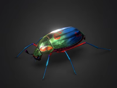 Iridescent Flying Beetle With Blue Legs And Vibrant Green Red Hues 3d model