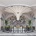 Elegant Luxury Restaurant Interior With Arch Design Decorative Ceiling And Bar Counter With Green Plants