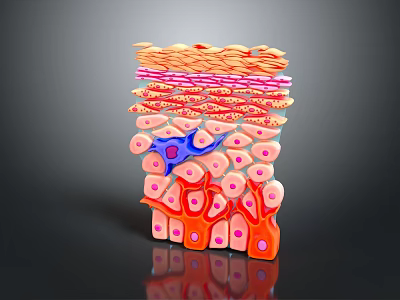 Detailed Human Skin 3D Anatomical Structure Showing Layered Tissues And Cellular Components 3d model