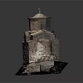 Cartoon Scene Featuring Detailed Stone Building Model With Dome Tiled Roof And Base