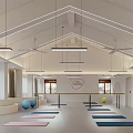 Spacious Bright Yoga Fitness Studio With Colorful Yoga Mats Exercise Balls And Dance Barres